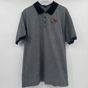 ESPN Zone Polo Shirt Men Large Black Vintage Las Vegas Logo Short Sleeve Knit